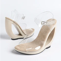 Sandalias transparentes de PVC para mujer con tacón alto y hebilla