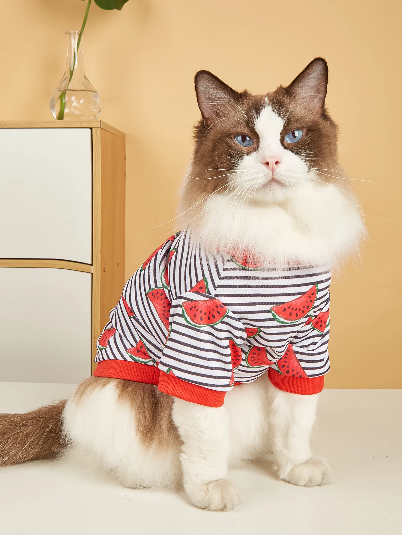 Camiseta a rayas con estampado de sandía para perro y gato, ropa fresca para mascotas, disfraz de verano - imagen 2