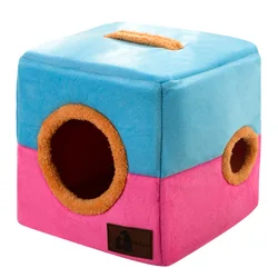 Cama cubo para gatos y perros pequeños con doble agujero portátil