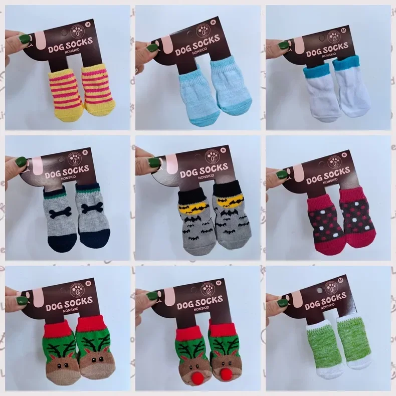 Calcetines multicolores para Navidad, Halloween, perro, mascota, alce, envoltura de inmersión, pegamento para manchas, calcetín para perros y mascotas - imagen 4