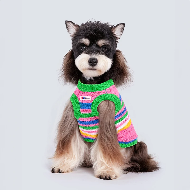 Ropa para cachorros para otoño e invierno, suéter cálido para invierno, chaleco para productos para mascotas, suministros, accesorios, bonito chaleco de colores, suéter de punto - imagen 2