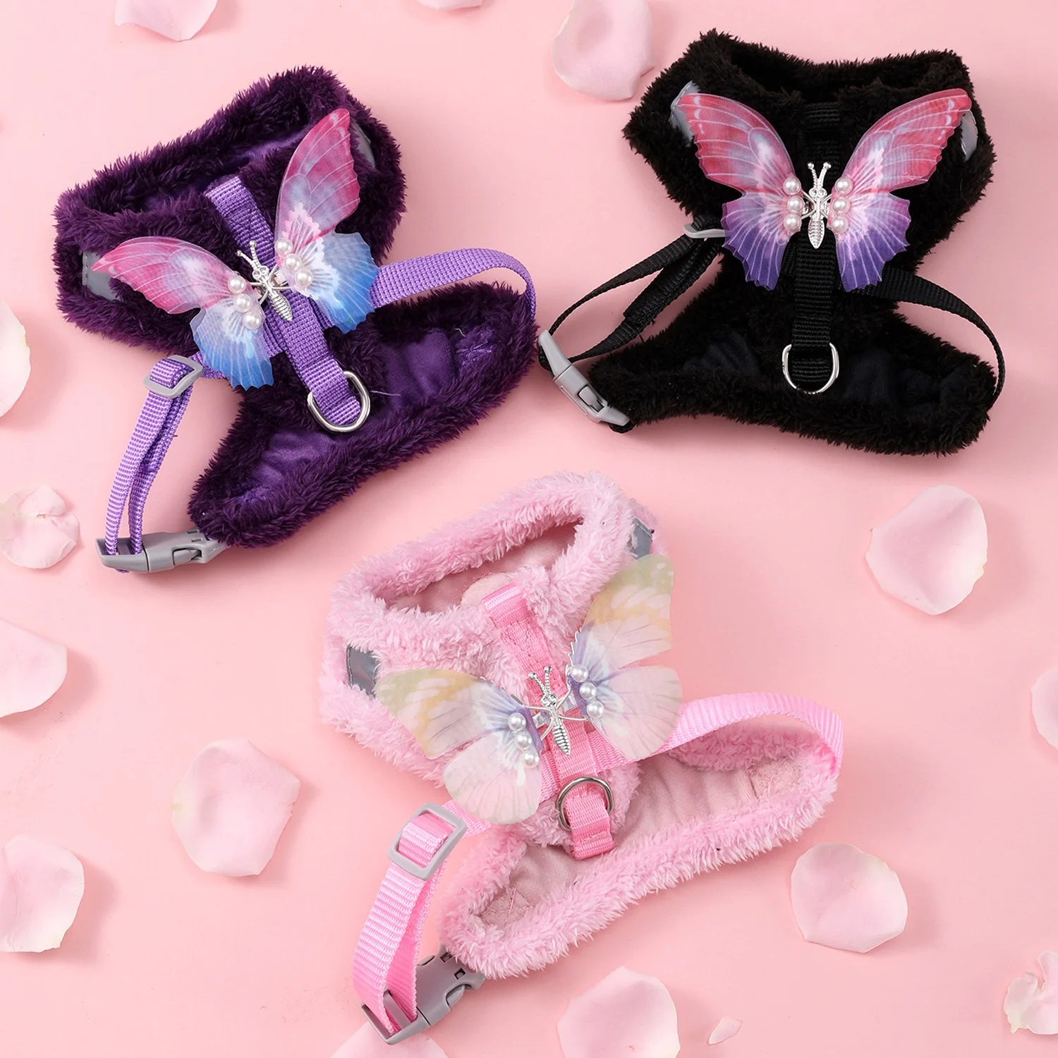 Arnés de gato pequeño con decoración de mariposa, conjunto de correa de arnés de perro cálido para invierno, arnés de gato mediano Bejirog, correa suave para perro