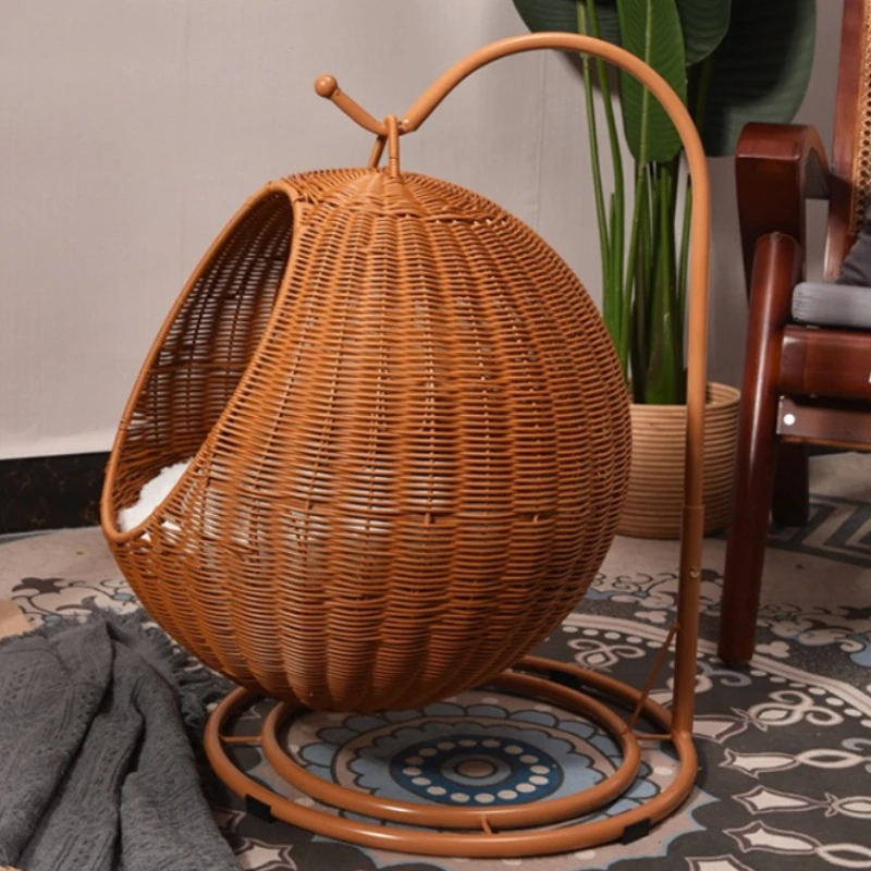 Cama colgante de ratán para gatos, hamaca acolchada suave para gatos, camas transpirables desmontables para gatos, decoración del hogar, columpio para gatos, perros pequeños - imagen 5