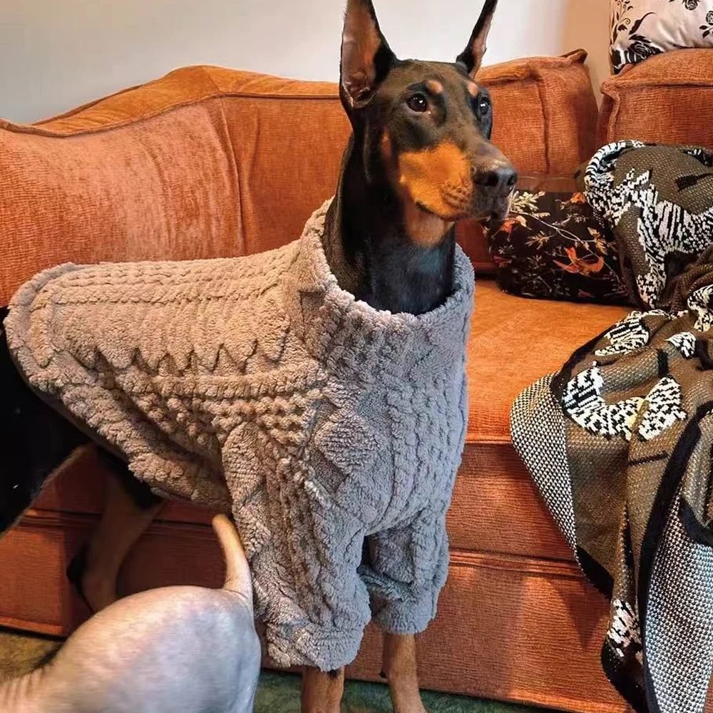 Suéter gris de invierno para perros grandes, ropa gruesa y cálida de punto para perros, abrigos Doberman Golden Retriever, ropa para perro - imagen 2