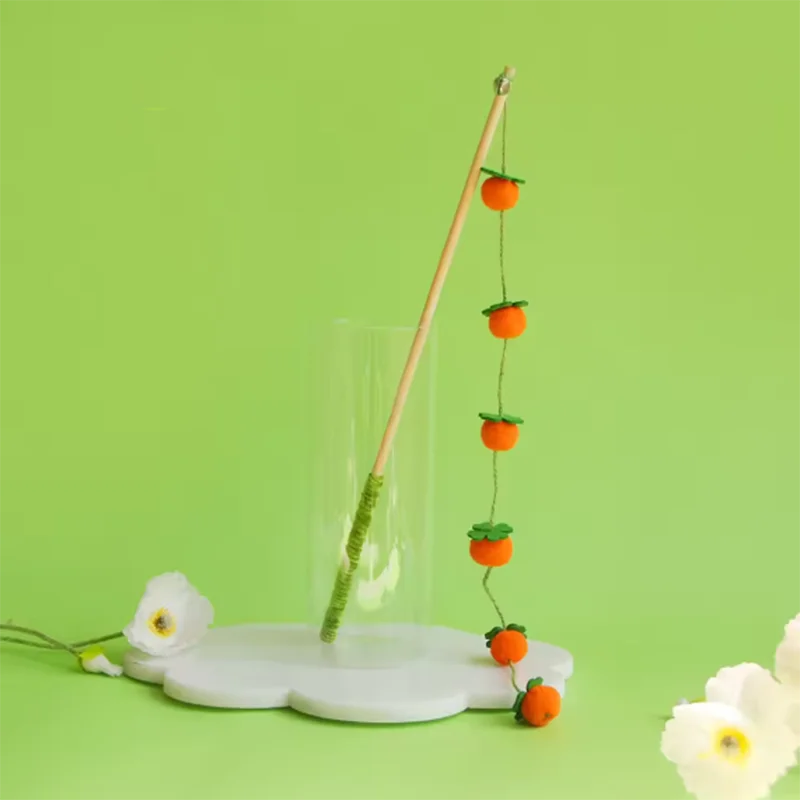 Juguete para gatos, varilla de madera, campana de cuerda de caqui, pasapempo interactivo, teaser para gatos, varilla larga, cuerda de tomate, juguete para gatos - imagen 2