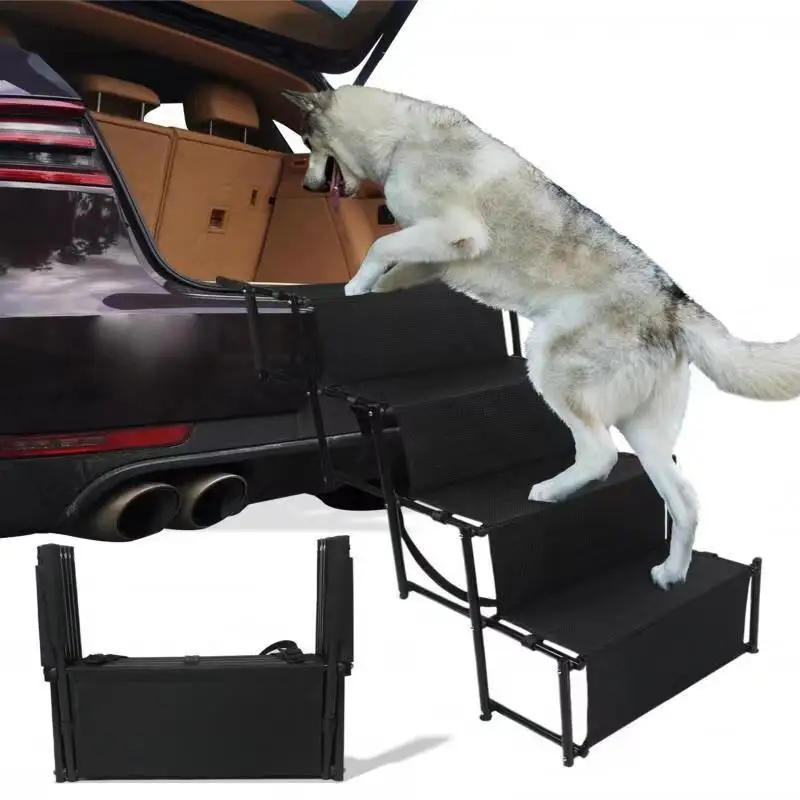 Escalera de tubo de acero plegable para perro, escalera retráctil portátil para coche y mascota, para exteriores - imagen 5