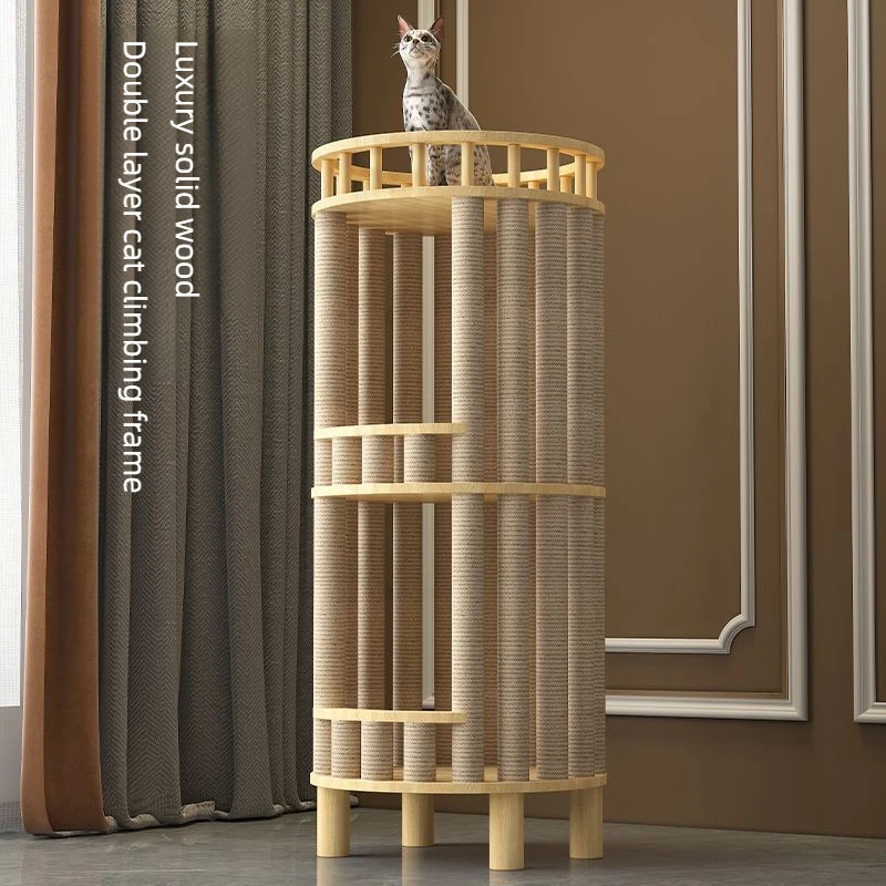 Árbol para gatos multicapa en madera maciza con hamaca y torre de lujo - imagen 4