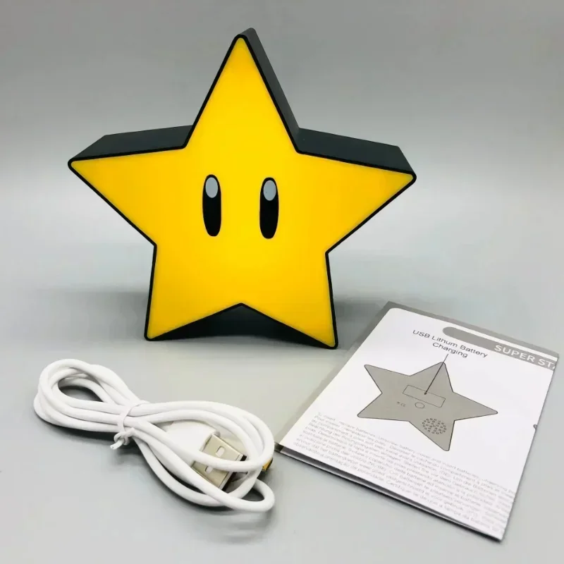 Lámpara Super Marios Bros, luz Led superestrella, música Kawaii, luz nocturna, sonido, carga Usb, lámpara de escritorio de Anime para niños, regalos, Juguetes - imagen 3