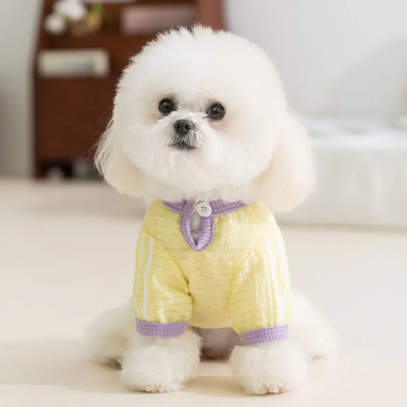 Pet primavera burbuja rejilla puede tirar Teddy perro pequeño primavera fina camiseta gato/perro ropa cachorro ropa - imagen 3