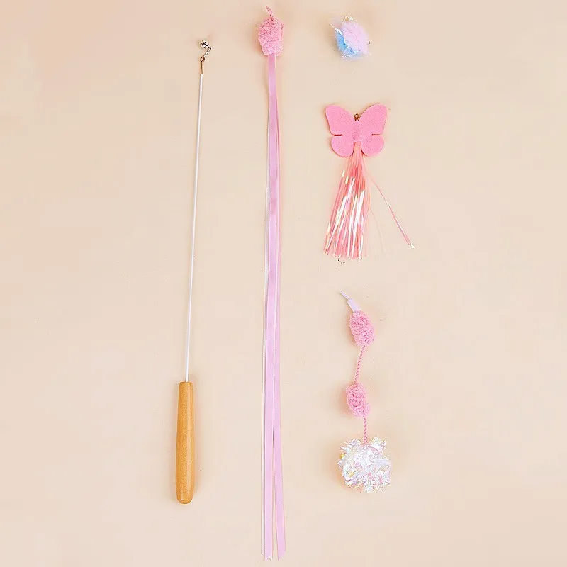 Juego de juguetes para gatos, palo de plumas para gatos, juego de 4 Uds., bola desmontable, borla, juguete para gatos, repuesto de mariposa, juguetes para gatos, traje, suministros para mascotas - imagen 5