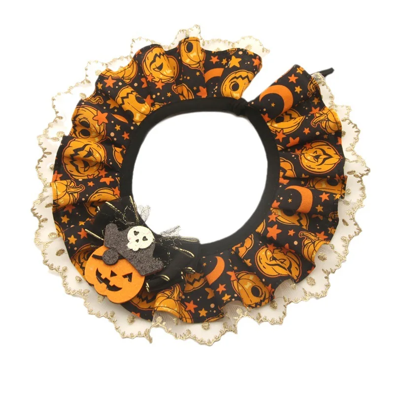 Collar de gato de encaje de Halloween creativo con bufanda de babero ajustable para disfraz de Mascota, Collar de encaje de calabaza para gatos, Collar de perro de Halloween - imagen 5