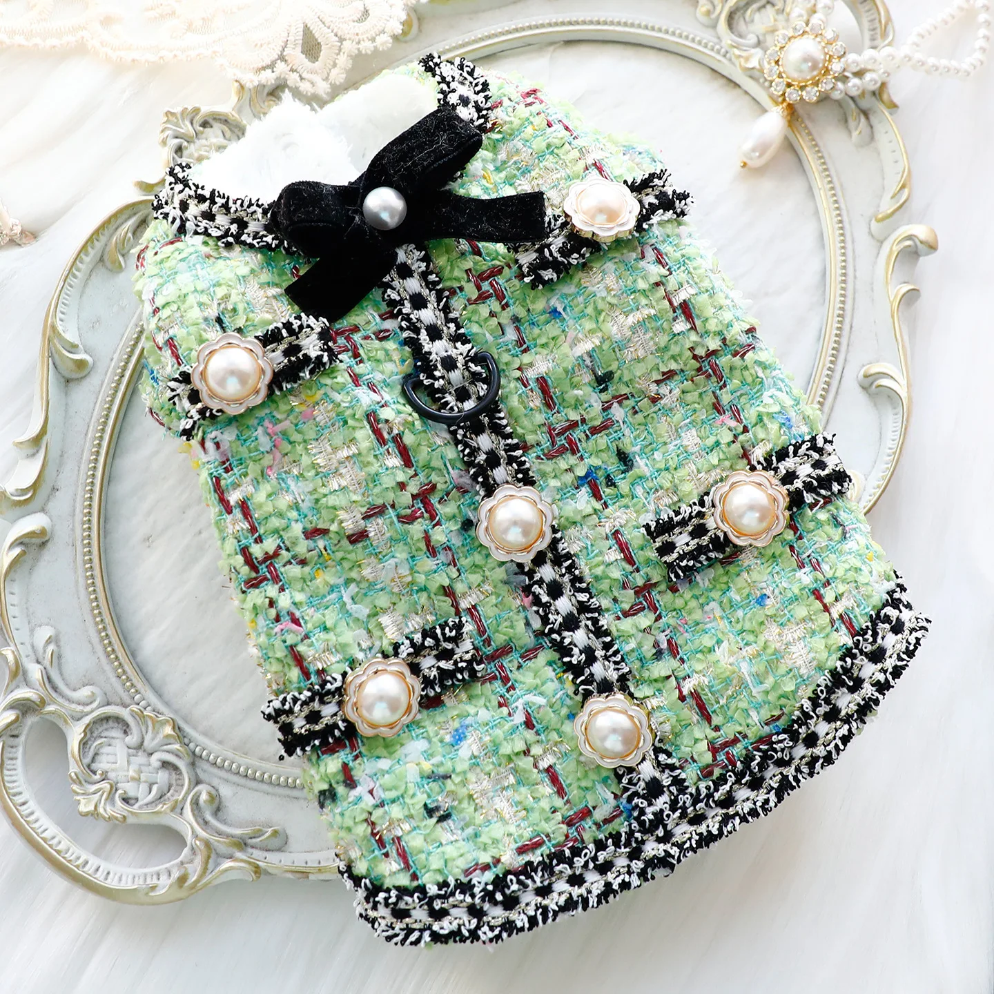 Vestido de princesa clásico verde de otoño e invierno para perros pequeños, ropa de fiesta para perros pequeños para peluche, Bichon Frise, Schnauzer - imagen 3