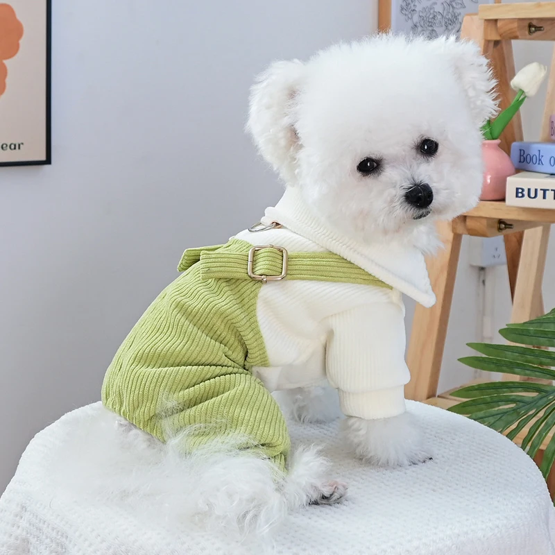 Monos cálidos de otoño, pantalones verdes, cárdigan, chándal, ropa para mascotas para perros pequeños, caniche, disfraces de Yorks, monos para cachorros, mono XS - imagen 5