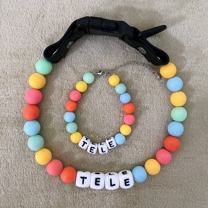 Collar con nombre de cuentas para mascotas con conjunto de pulsera de la amistad, pulsera personalizada de celebridades, Collar con nombre de perro personalizado, Collar con cuentas de perlas para perros - imagen 2