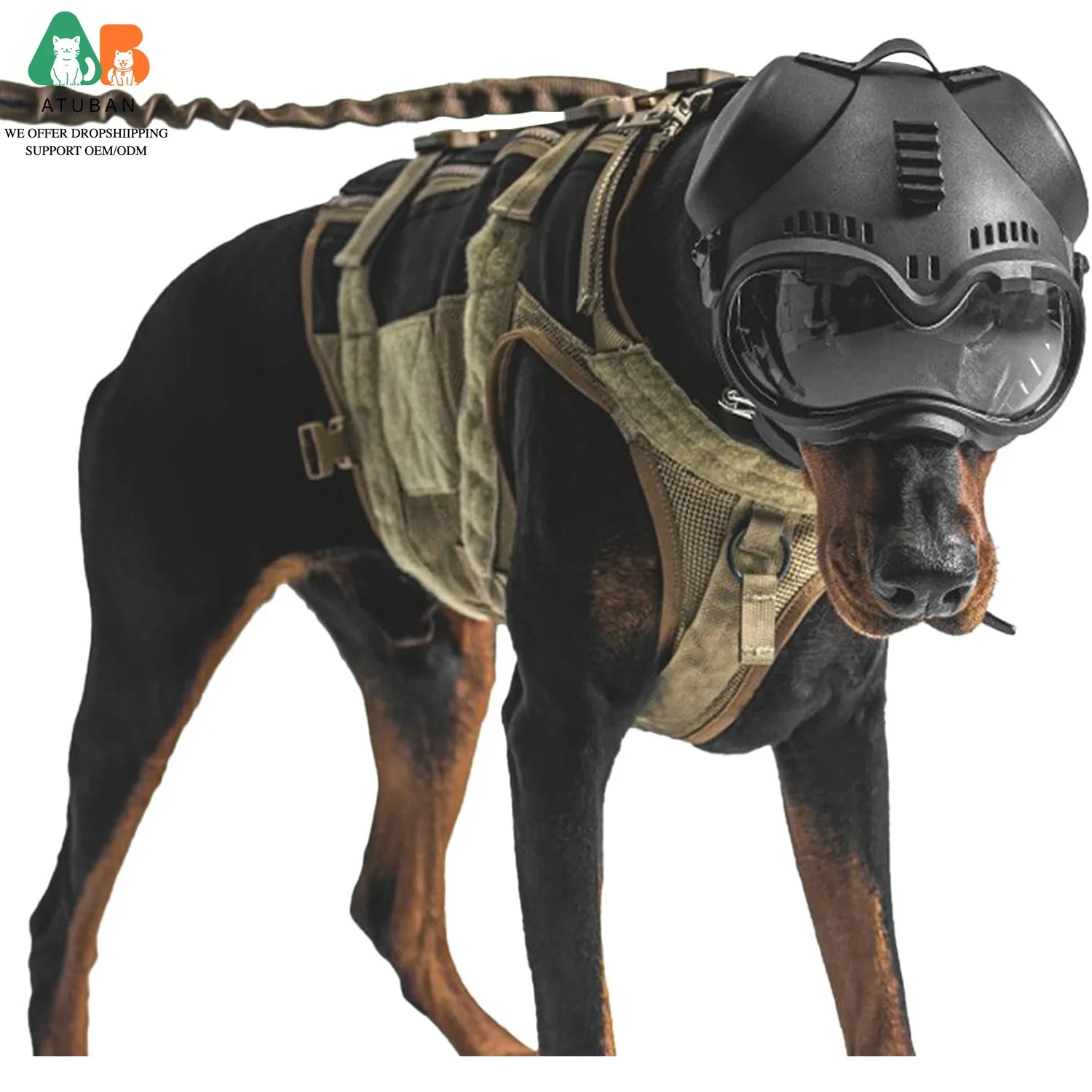 Casco táctico para perro con gafas protectoras y correa ajustable