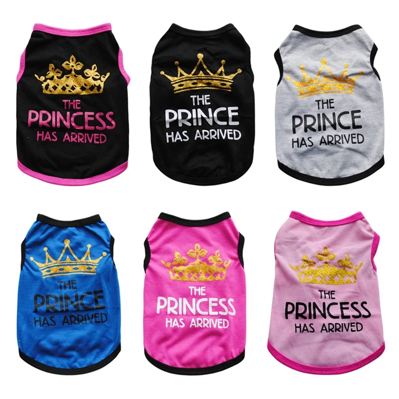 Camiseta de algodón con estampado de letras para perros pequeños, ropa para cachorros, corona de princesa, chaleco para mascotas, disfraces de Chihuahua de peluche, Verano