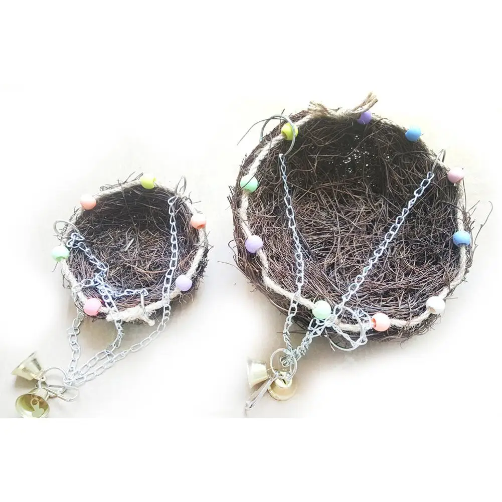 Nido de ratán Natural para loros, jaula colgante, perca, juguete para mascotas, suministros para pájaros pequeños, medianos y grandes - imagen 4