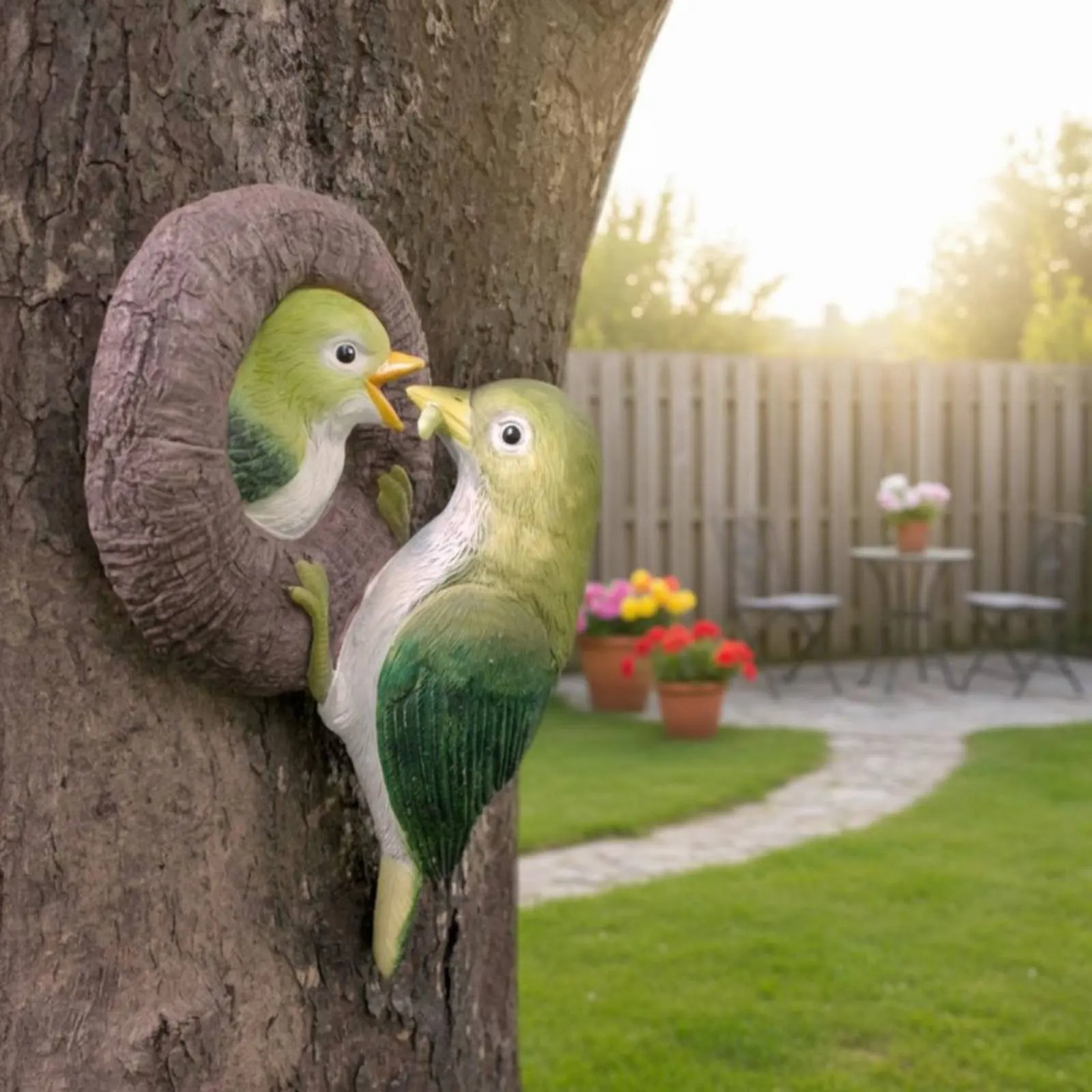 Escultura decorativa resina pájaro alimentando cría para jardín - imagen 2