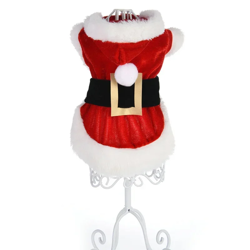 Disfraz navideño de Papá Noel para perros pequeños y gatos, chaqueta cálida con capucha de forro polar y sombrero, lindo vestido de Papá Noel para cachorro Chihuahua - imagen 5