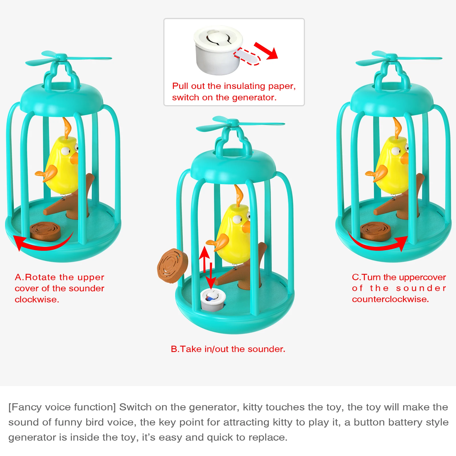 Jaula para pájaros chillona para gatos, juguete Original divertido para gatos, gatito con llamada de pájaro, columpio interactivo para perseguir productos para mascotas - imagen 5