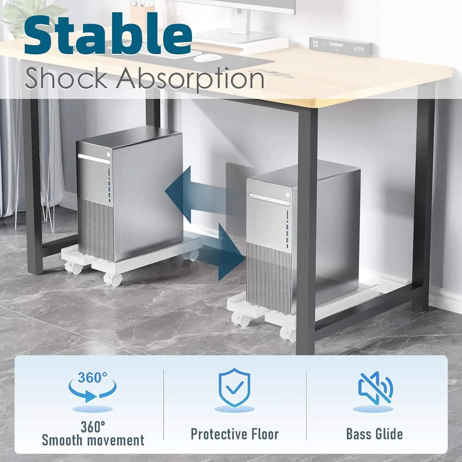 Soporte de torre de computadora ajustable, soporte de CPU móvil con 4 ruedas giratorias, soporte de CPU debajo del escritorio, carrito de piso de PC, elevador de PC - imagen 3