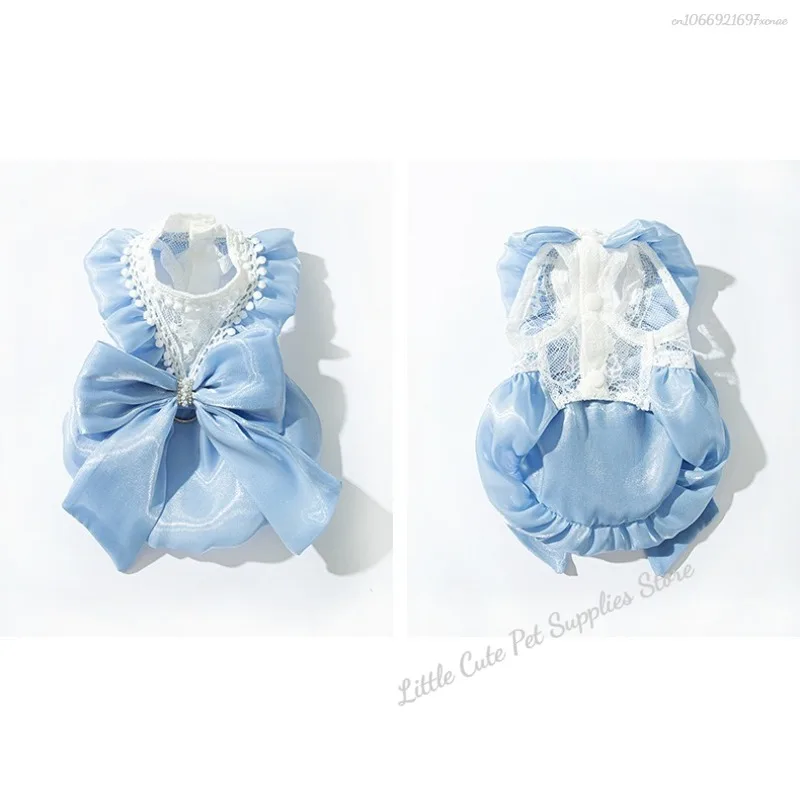 Vestidos para perros Vestido de encaje con lazo Ropa para mascotas para gatos y perros pequeños Boda Princesa Ropa para perros Vestidos de verano para cachorros para perros - imagen 5