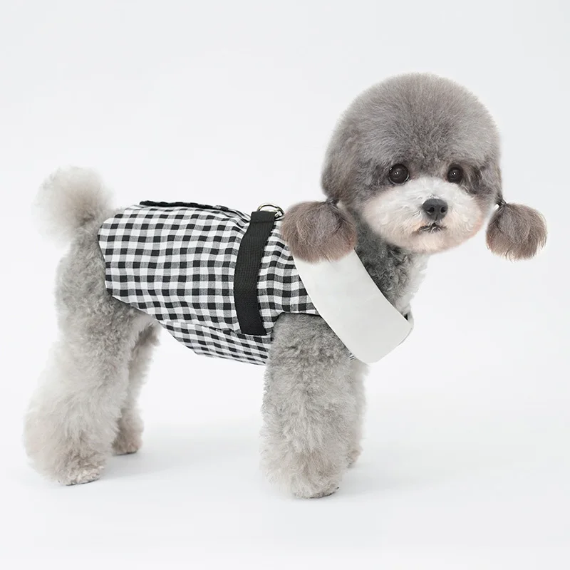 Vestido de lujo para perro, camisa bonita a cuadros con cuello redondo, ropa para perros pequeños, falda para cachorro de boda, ropa de peluche de Pomerania Yorkshire - imagen 2