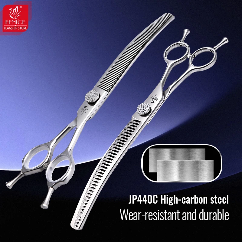 Tijeras de aseo Fenice, tornillo de diamante de 7/7,5/8 pulgadas, tijeras profesionales curvadas, tijeras más delgadas para herramientas de esteticista para mascotas - imagen 3