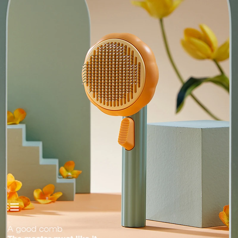 Cepillo para mascotas de calabaza, cepillos rebanadores autolimpiantes para perder perros y gatos, peine para el cuidado, elimina las subcapas sueltas y el pelo enredado - imagen 2