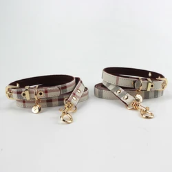 Collar de rayas ajustable con correa en cuero para perros medianos