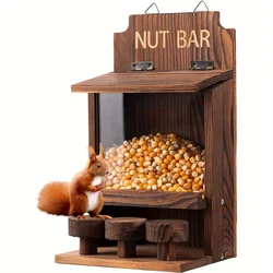 Divertida caja alimentadora de ardilla de madera, barra de nueces, casa de alimentación de ardilla resistente, No requiere montaje para decoración de jardín exterior de patio trasero