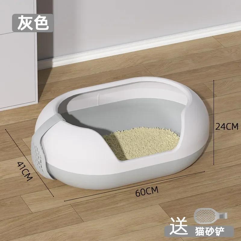 Semi-enclosed Cat Litter Box Oversized Integrated Open Pet Toilet High Fence Large Capacity Cat Litter Box - imagen 4
