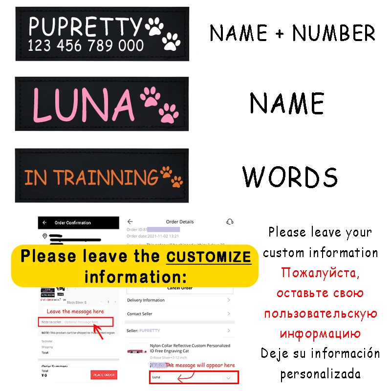 Etiqueta identificativa con nombre para perro – Arnes, collar y correa - imagen 3