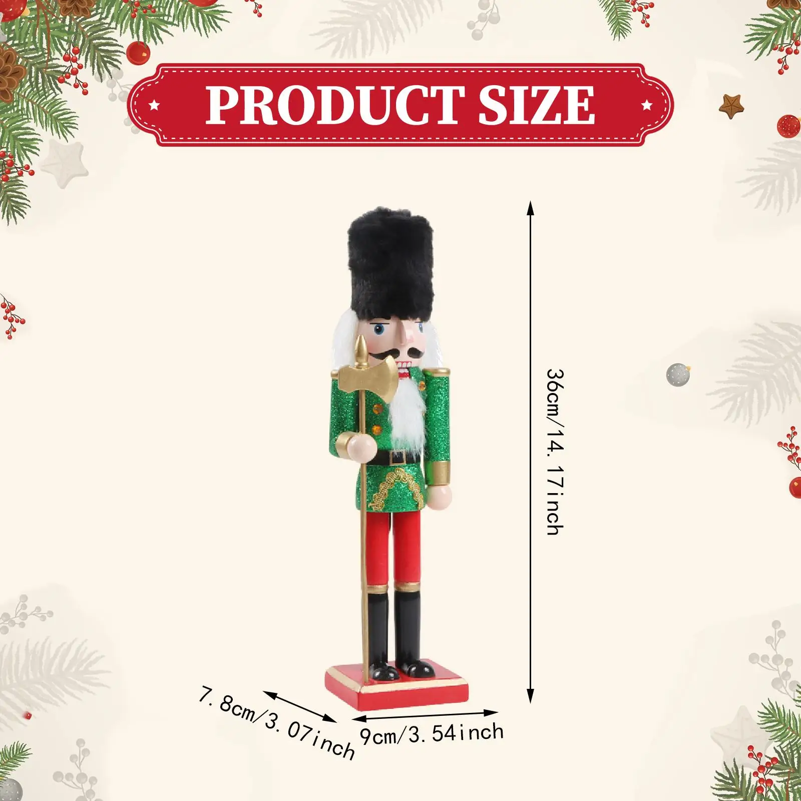 Nutcracker Statue Wood Sculpture Christmas Figurine for Home Decor Birthday Gift Tabletop Ornament for Desktop Cabinet Office