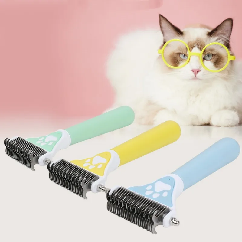 Peine para perros con nudo de doble cara, cortador de pelo, cepillo para perros, removedor de pelo para mascotas, cuchillo de nudo de acero inoxidable, productos de aseo para mascotas - imagen 4