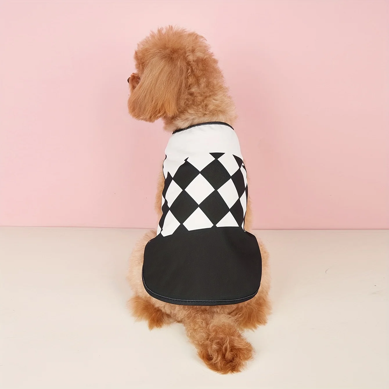 Color - Chaleco para mascotas en bloque, ropa para perros/gatos con estampado de diamantes en negro, blanco y verde y naranja, Top sin mangas transpirable para mascotas pequeñas de verano