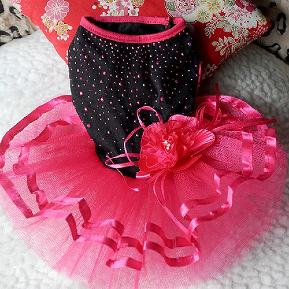 Vestido de Ballet de gasa con flores rosas para perro, falda pequeña para cachorro, gato, ropa de princesa, XS/S/M/L - imagen 2
