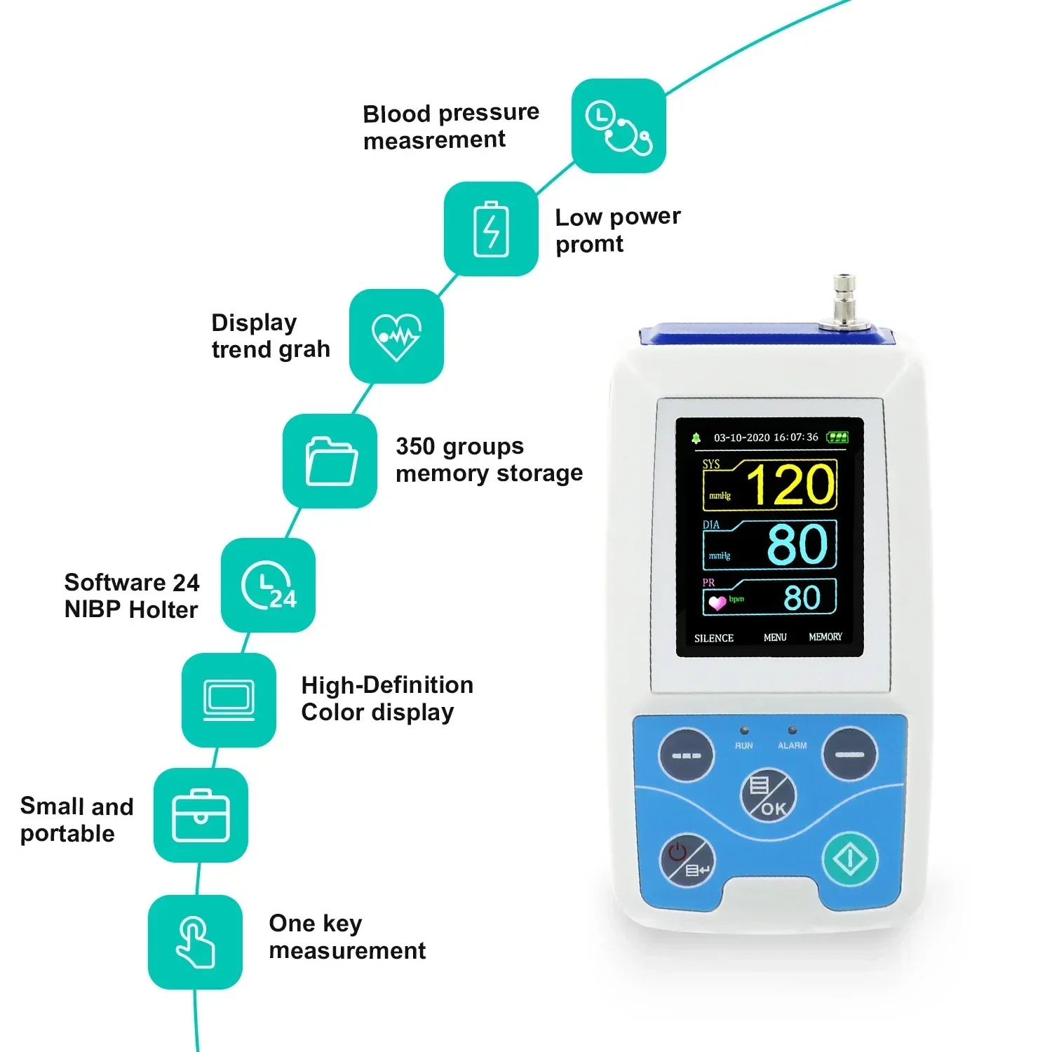 Contec ABPM50/60/70 Ambulatory Blood Pressure Monitor  24 Hours Adult NIBP Monitoring Holter and Free PC Software - imagen 3