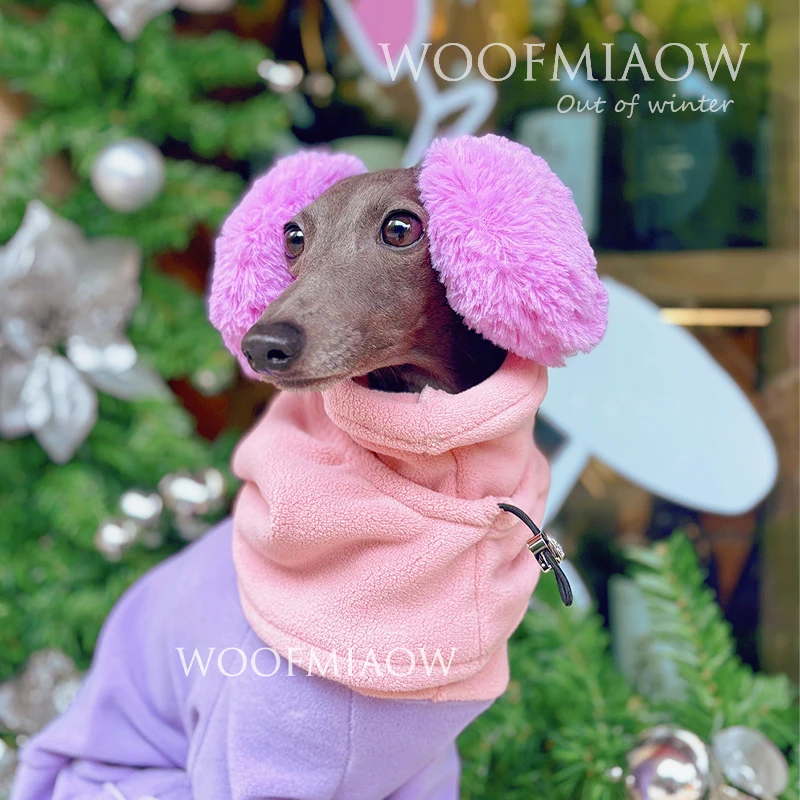Mono de lujo de invierno de 4 patas púrpura y rosa con sombrero para disfraz de moda de galgo para Wellington, ropa gruesa y cálida para perros