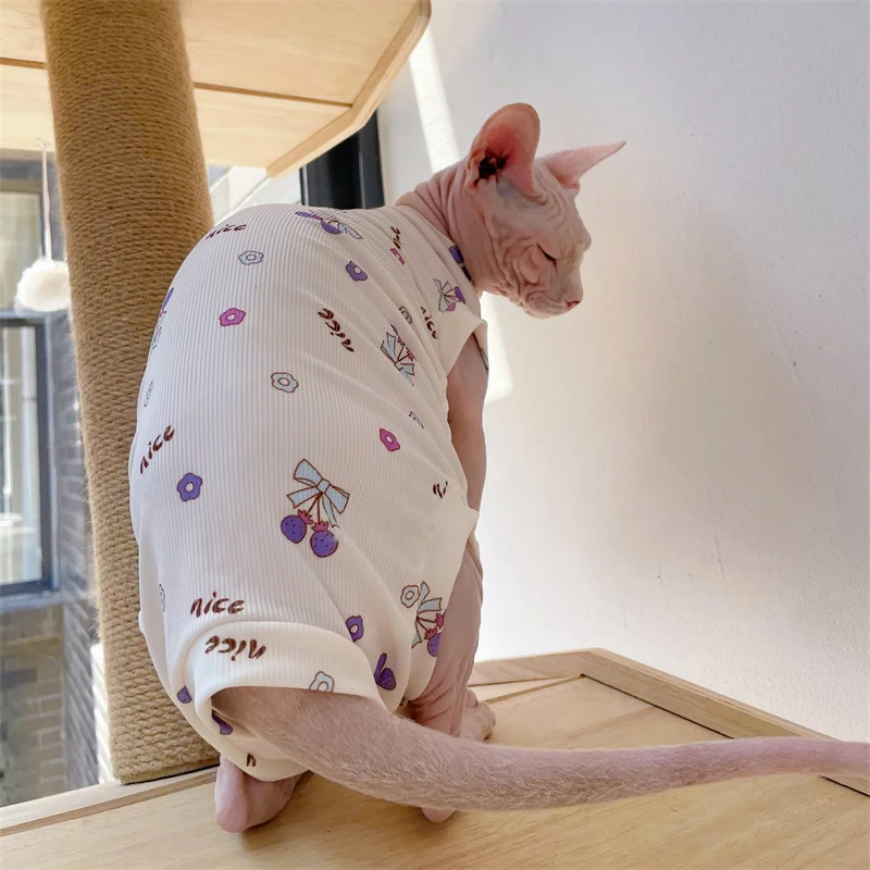 Chaleco de tela fresca de 4 patas para Sphyinx Cat Summer Beige Verde Camiseta para gatitos machos Perros Abrigo suave para Devon Rex Cat Prodcut - imagen 5