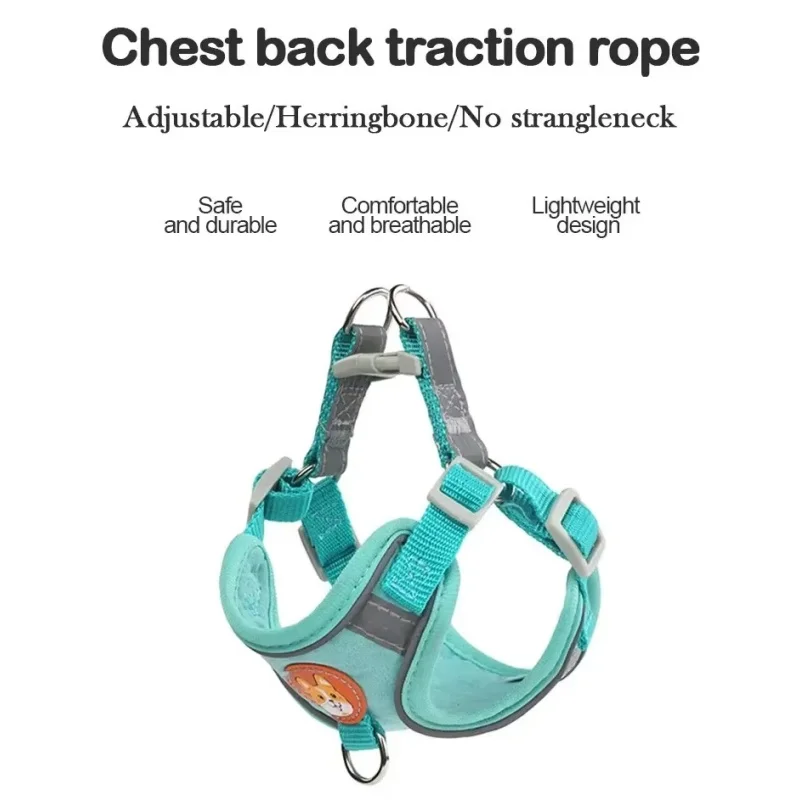 Conjunto de correa de arnés ajustable para perros pequeños y medianos, chaleco reflectante para cachorros, correa para el pecho, suministros para caminar al aire libre - imagen 3