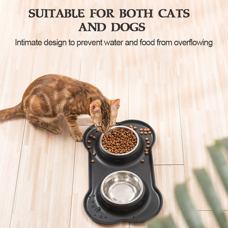 2 cuencos de acero inoxidable para mascotas, estera de silicona antideslizante, alimentador de agua y alimentos, sin derrames, para perros pequeños, medianos y grandes, gatos y cachorros - imagen 4