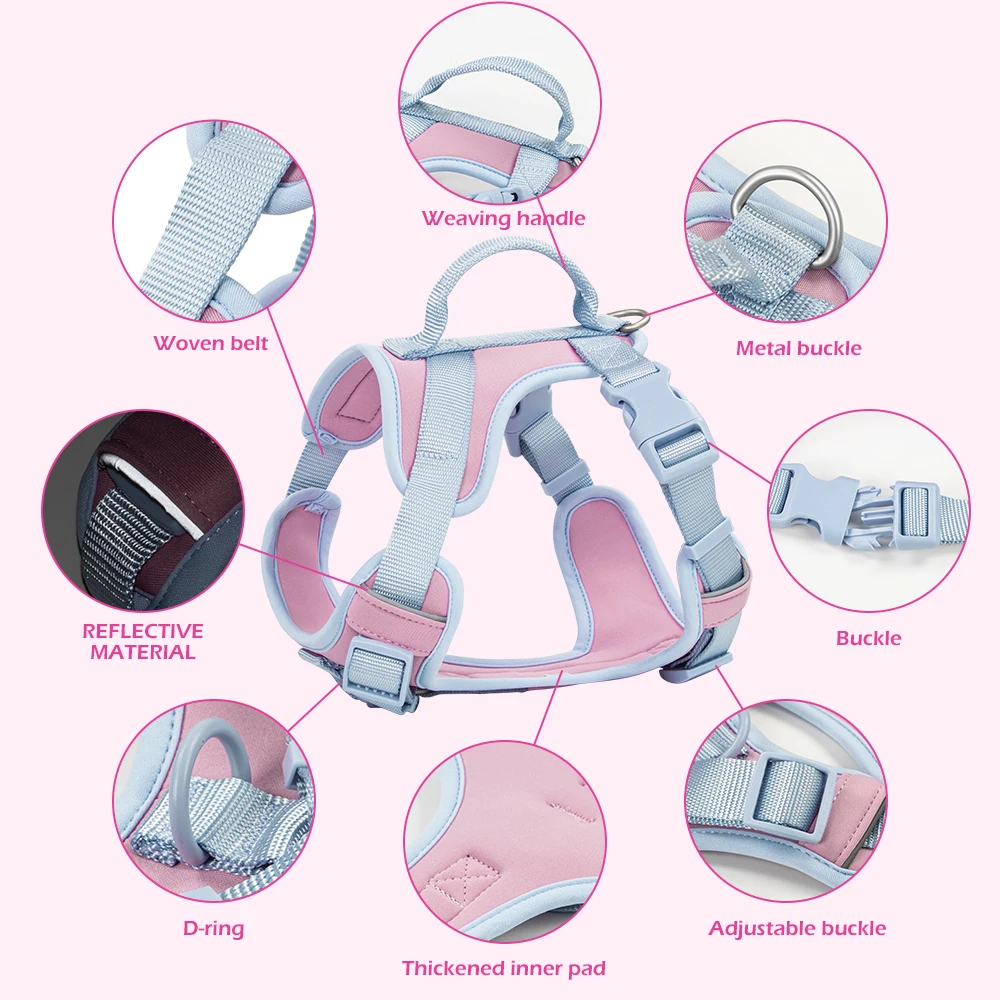 Arnés para perros pequeños, medianos y grandes, ligero, transpirable, sin tirones, arnés para chaleco para perros, correa ajustable para el pecho personalizada - imagen 5