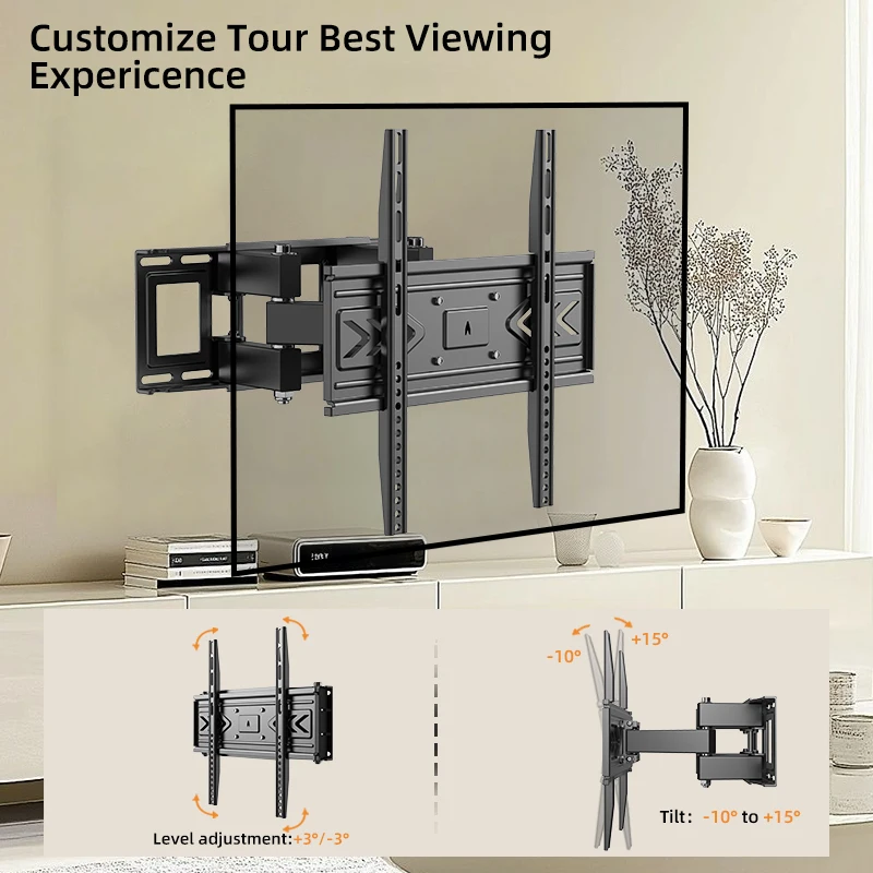 Soporte de pared para TV de movimiento completo con brazo articulado doble para la mayoría de los televisores de 32-70 pulgadas soporte de inclinación giratoria hasta VESA 600X400mm - imagen 3