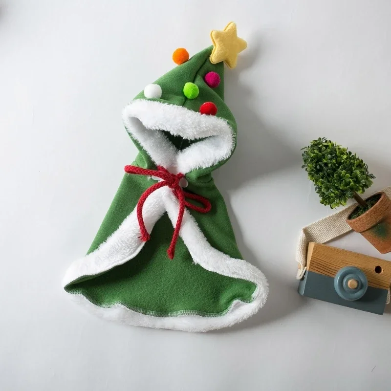 Capas de árbol de Papá Noel para perros, capas navideñas para gatos, capas para mascotas de Papá Noel con sombrero, accesorio divertido para disfraz de mascota