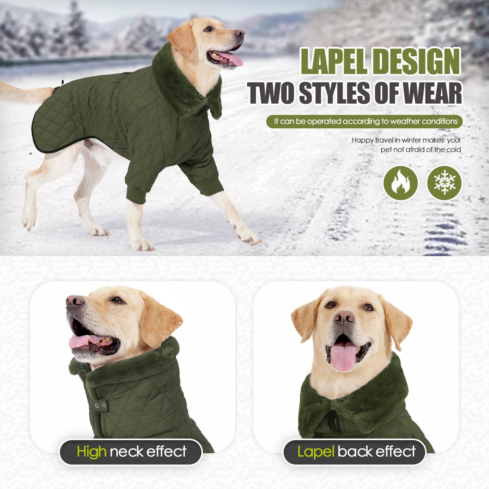 Chaqueta impermeable con cuello de piel para perro, ropa de lana cálida para perros pequeños y grandes, chaleco para cachorros Golden Retriever, abrigo para Pug, invierno - imagen 4
