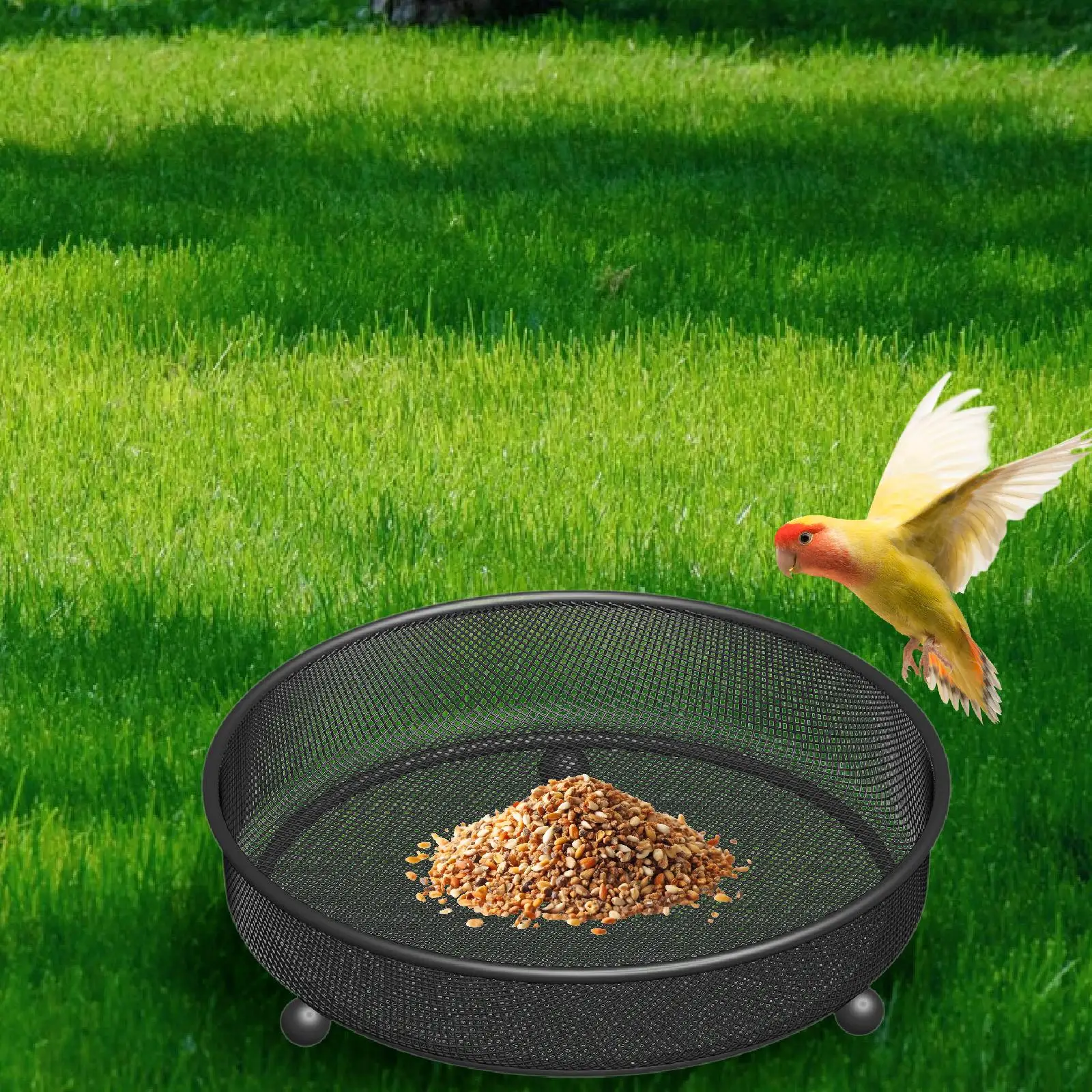 Bird Feeder Tray Landscape,Outdoor Outside Feeding Station,Iron Food Bowl,Mesh Seed Tray for Park,Porch,Yard,Balcony,Hummingbird