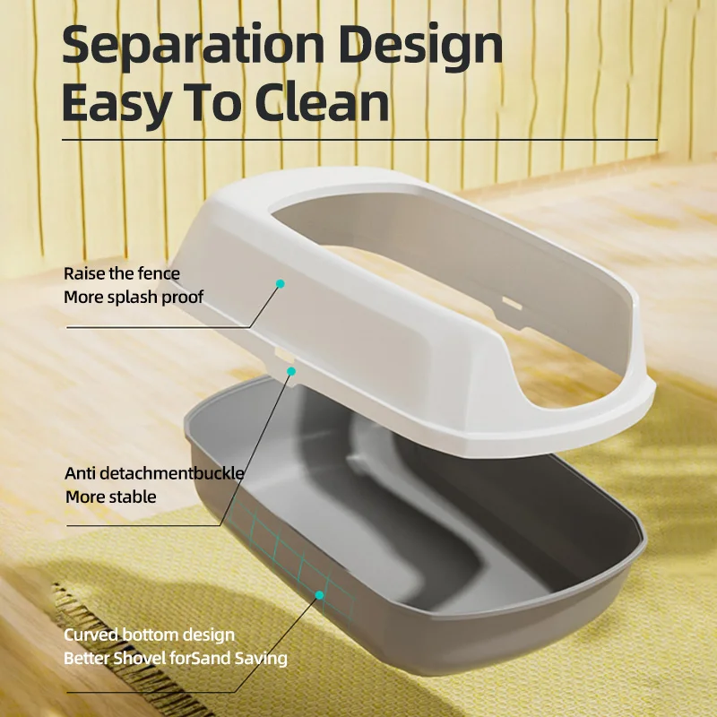 HOOPETCat-caja de arena de gran capacidad, arena semicerrada para mascotas, suministros para gatitos, orinal para gatos, caja de arena abierta para gatos - imagen 4