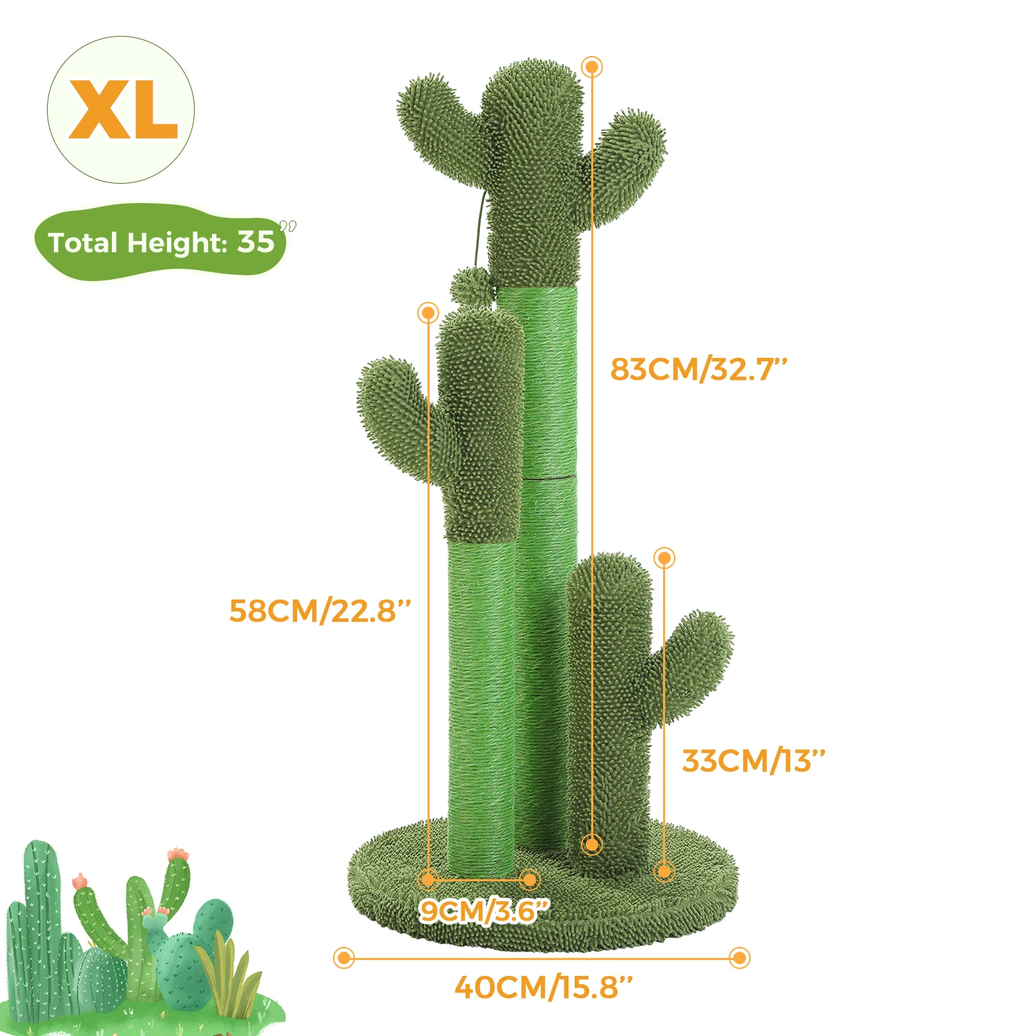 Poste rascador para gatos con 3 postes rascadores naturales y bola colgante interactiva, rascador para gatos de cactus para interiores, juguetes para gatos - imagen 5