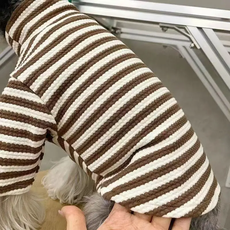 Camisa inferior a rayas con cuello alto para mascotas, camisa de dos patas para gatos y perros, camiseta a rayas, ropa para perros pequeños, primavera y otoño - imagen 3